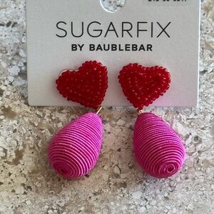 VALENTINE JEWELS! Red heart pierced earrings with hot pink drops. Brand new!